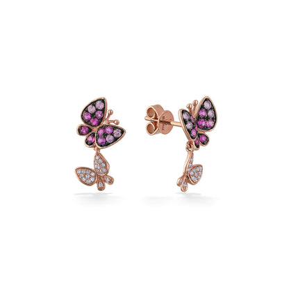 773331 - 14K Rose Gold - Effy Pink Sapphire Butterfly Drop Earrings