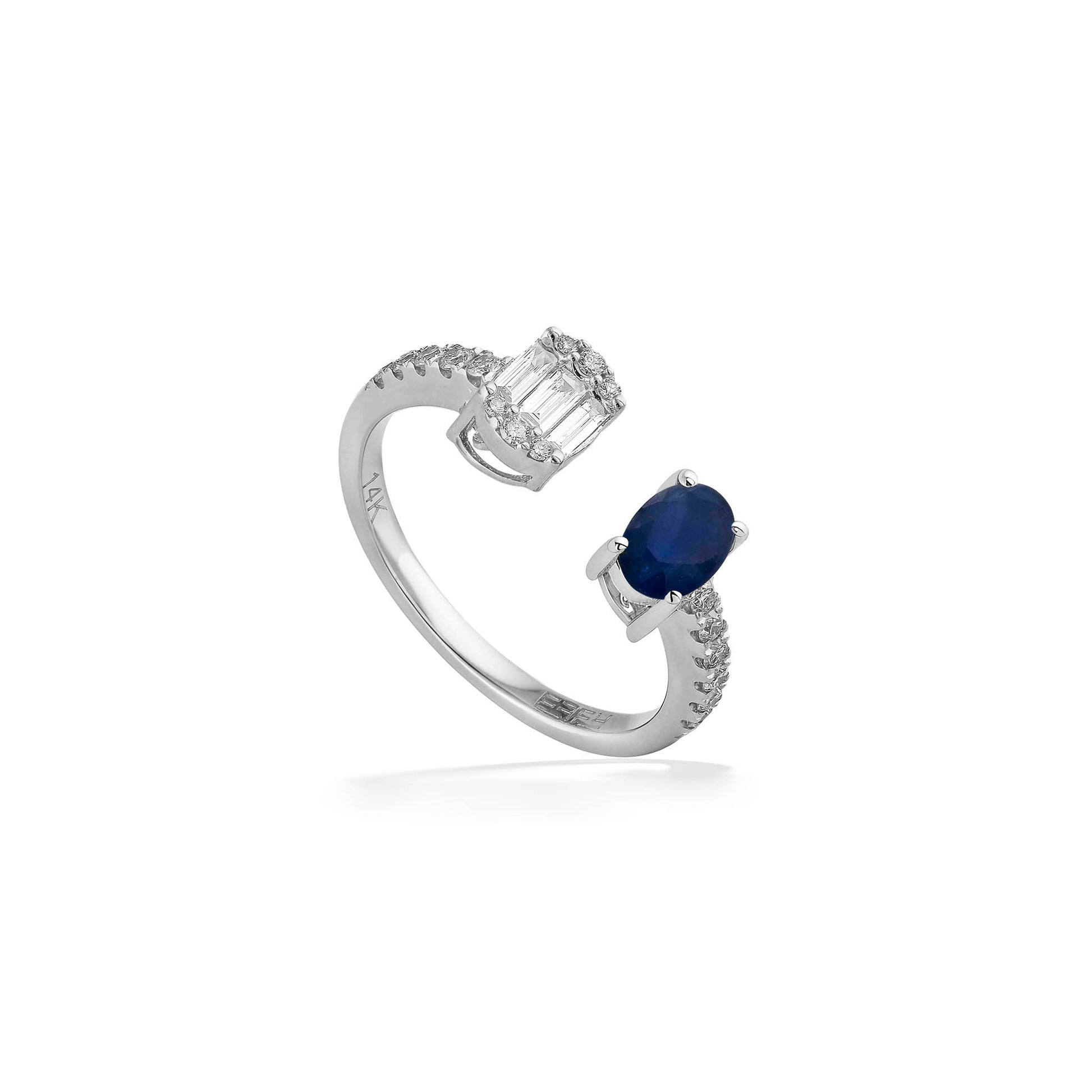 773336 - 14K White Gold - Effy Open 2-Stone Blue Sapphire and Diamond Ring