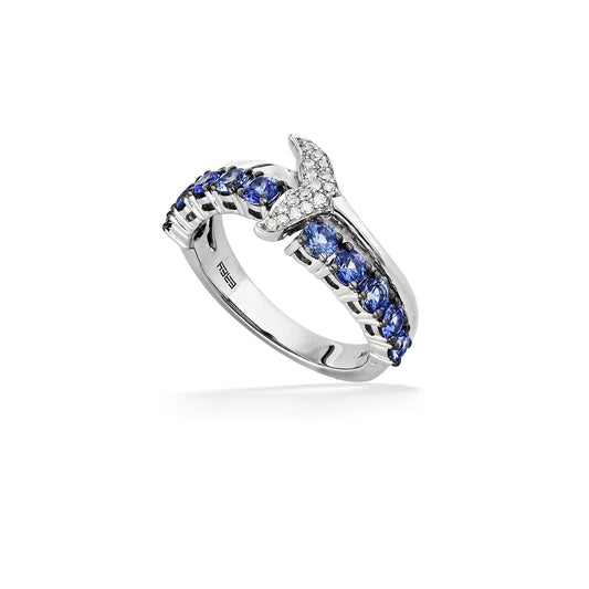 773340 - 14K White Gold - Effy Blue Sapphire and Diamond Whale Tail Ring