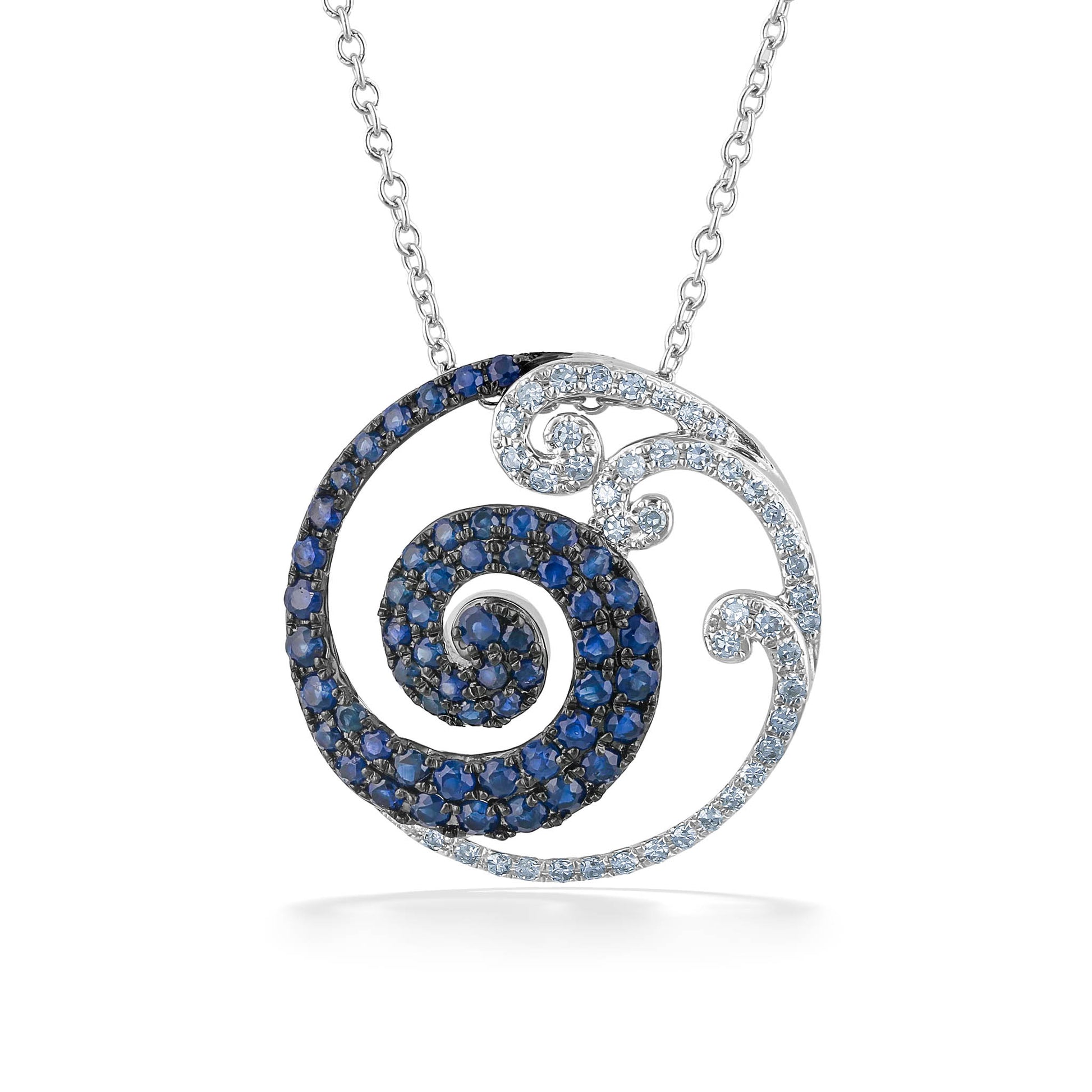 773347 - 14K White Gold - Effy Blue Sapphire and Diamond Spiral Wave Pendant