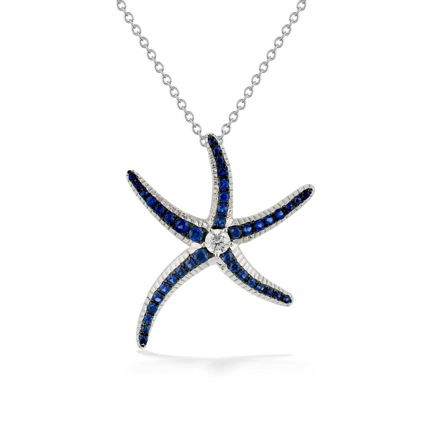 773348 - 14K White Gold - Effy Blue Sapphire and Diamond Starfish Pendant