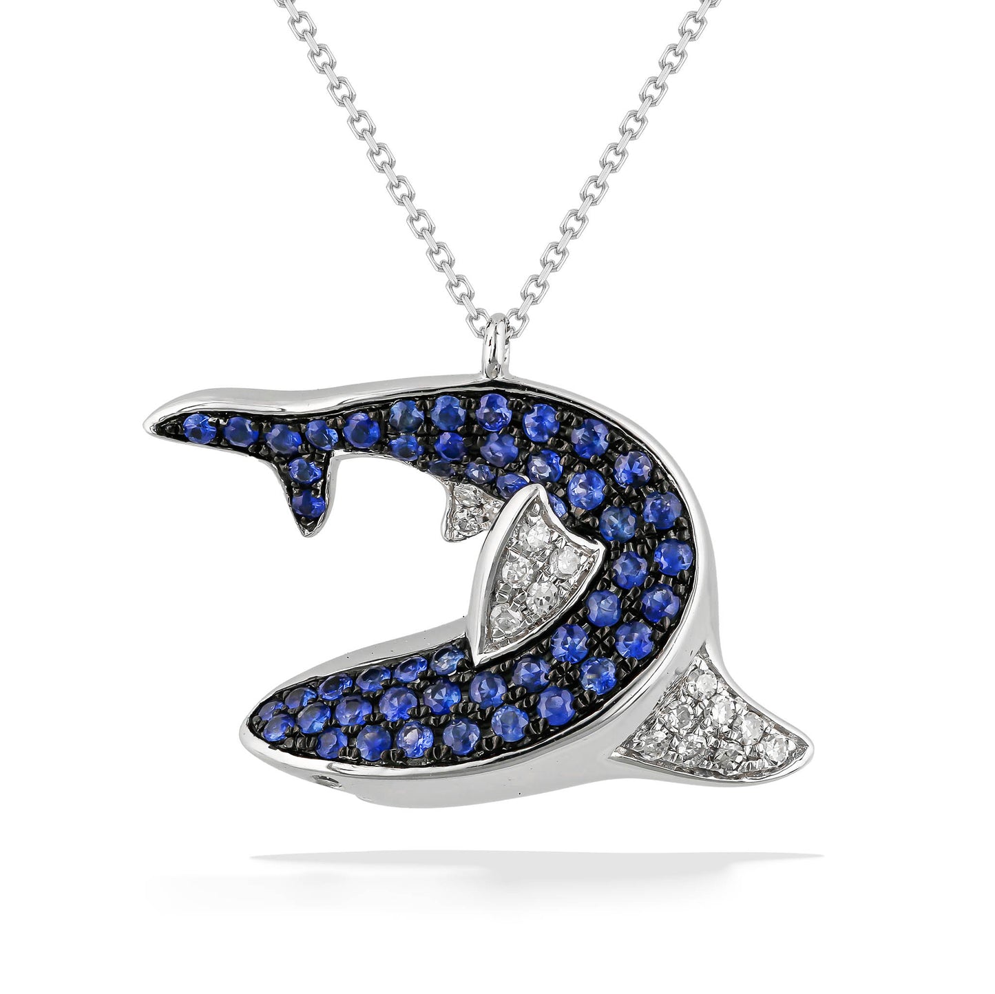 773349 - 14K White Gold - Effy Blue Sapphire Shark Pendant