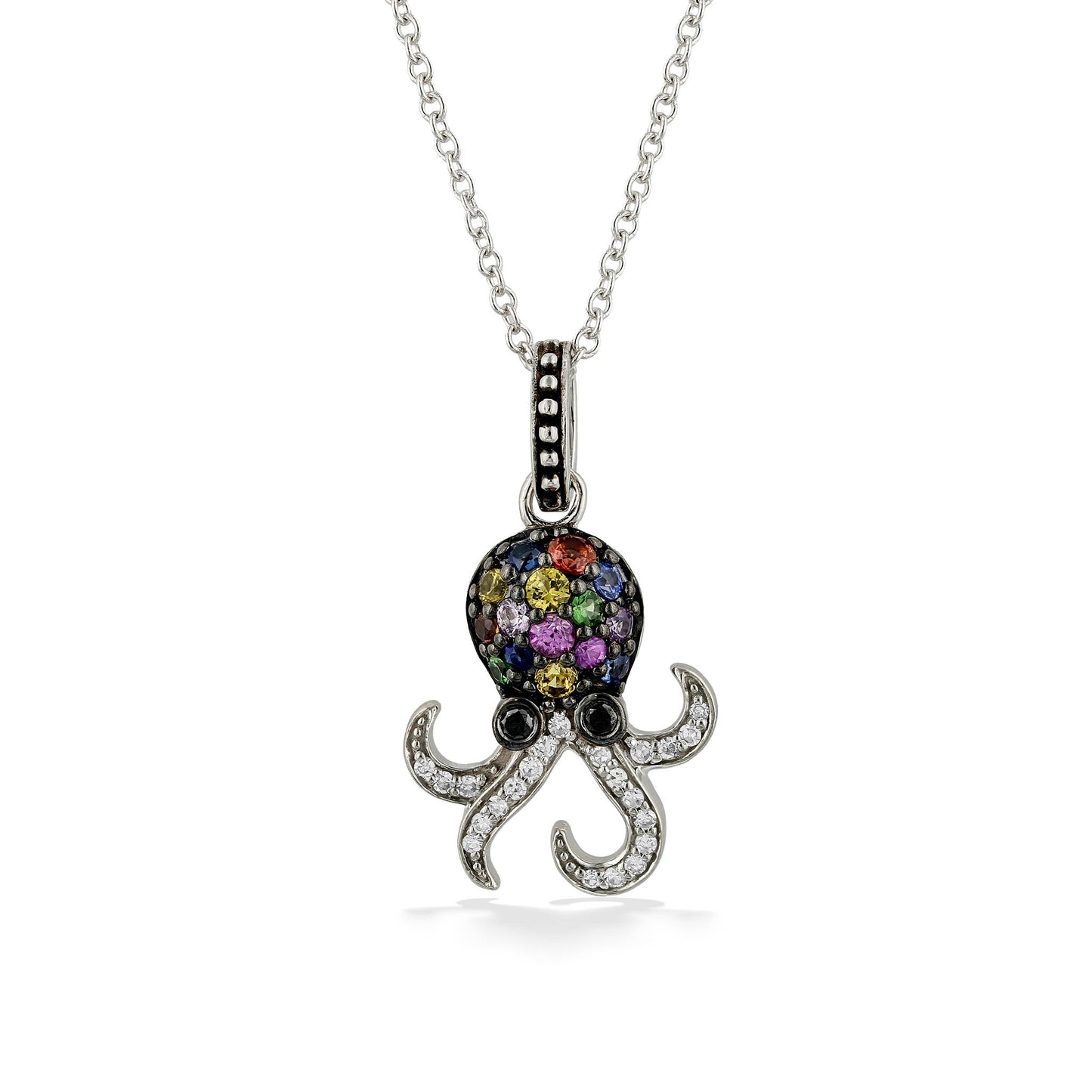 773358 - 14K White Gold - Effy Multicolor Sapphire and Tsavorite Octopus Pendant