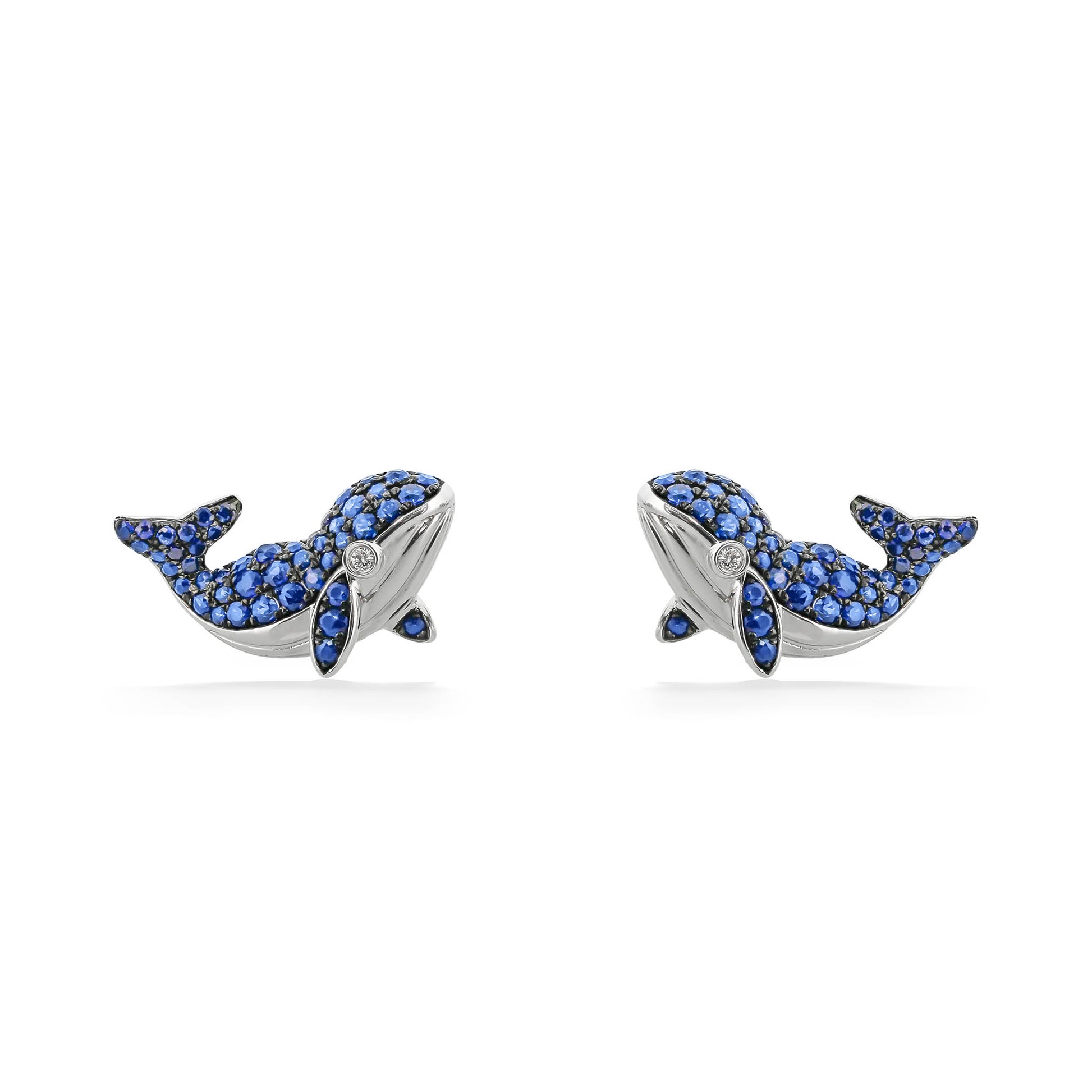 773362 - 14K White Gold - Effy Blue Sappire Whale Stud Earrings