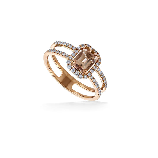 773456 - 14K Rose Gold - Dual Shank Morganite Halo Ring