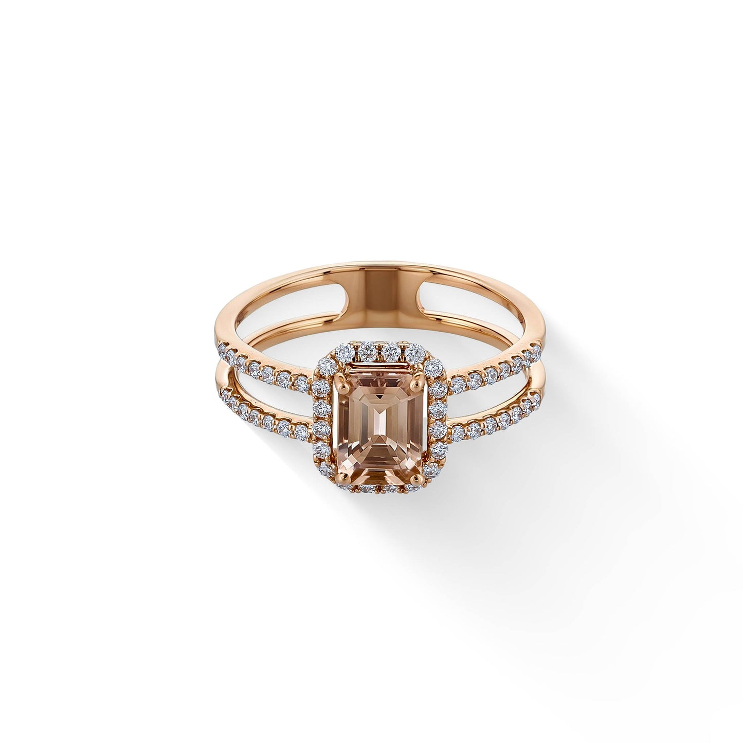 773456 - 14K Rose Gold - Dual Shank Morganite Halo Ring