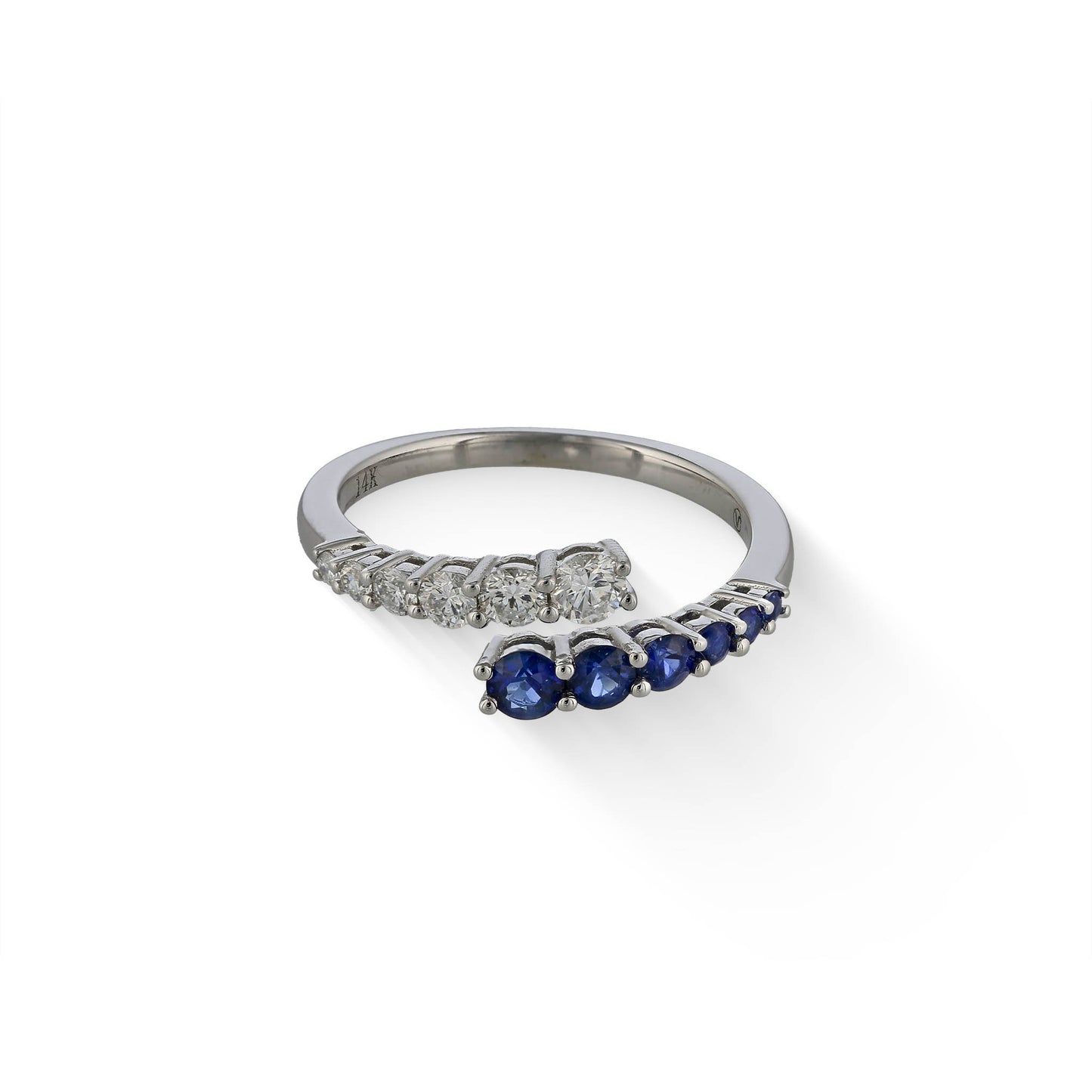 773461 - 14K White Gold - Blue Sapphire and Diamonds Bypass Ring