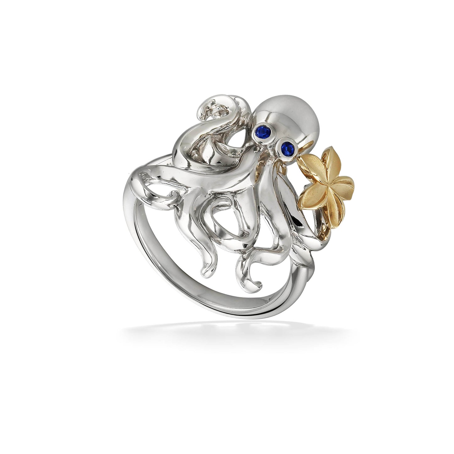 44736 - 14K Yellow Gold and Sterling Silver - Octopus and Plumeria Ring