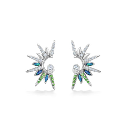 Face view of Green Flash Sunset Stud Earrings in white gold with opal inlay, tsavorites and diamonds. Item No. 44750