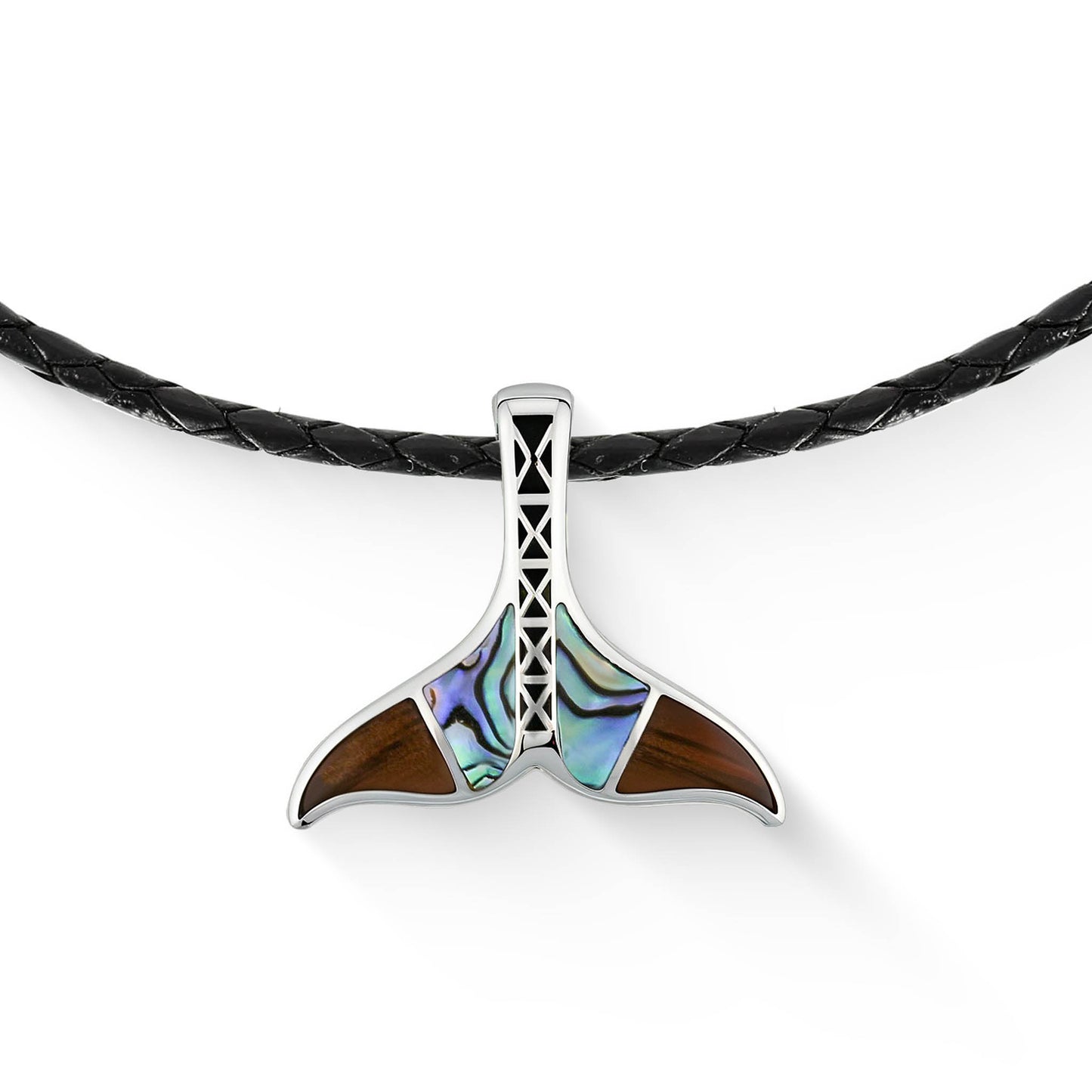 44766 - Sterling Silver - Whale Tail Pendant with Enamel, Abalone and Koa Wood