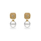 44770 - 14K Yellow Gold - White South Sea Pearl Structured Drop Earrings