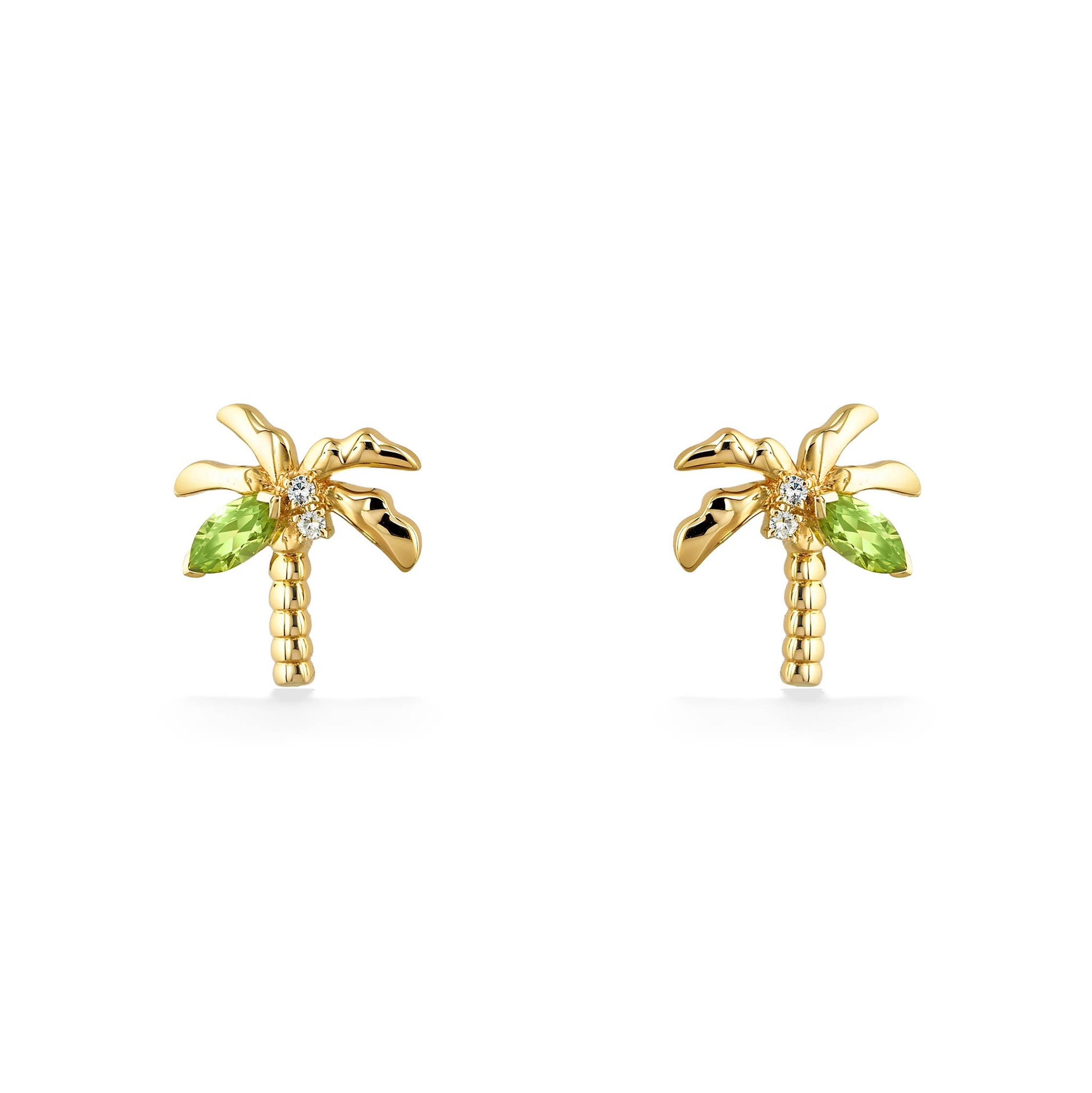 44769 - 14K Yellow Gold - Peridot Palm Tree Stud Earrings