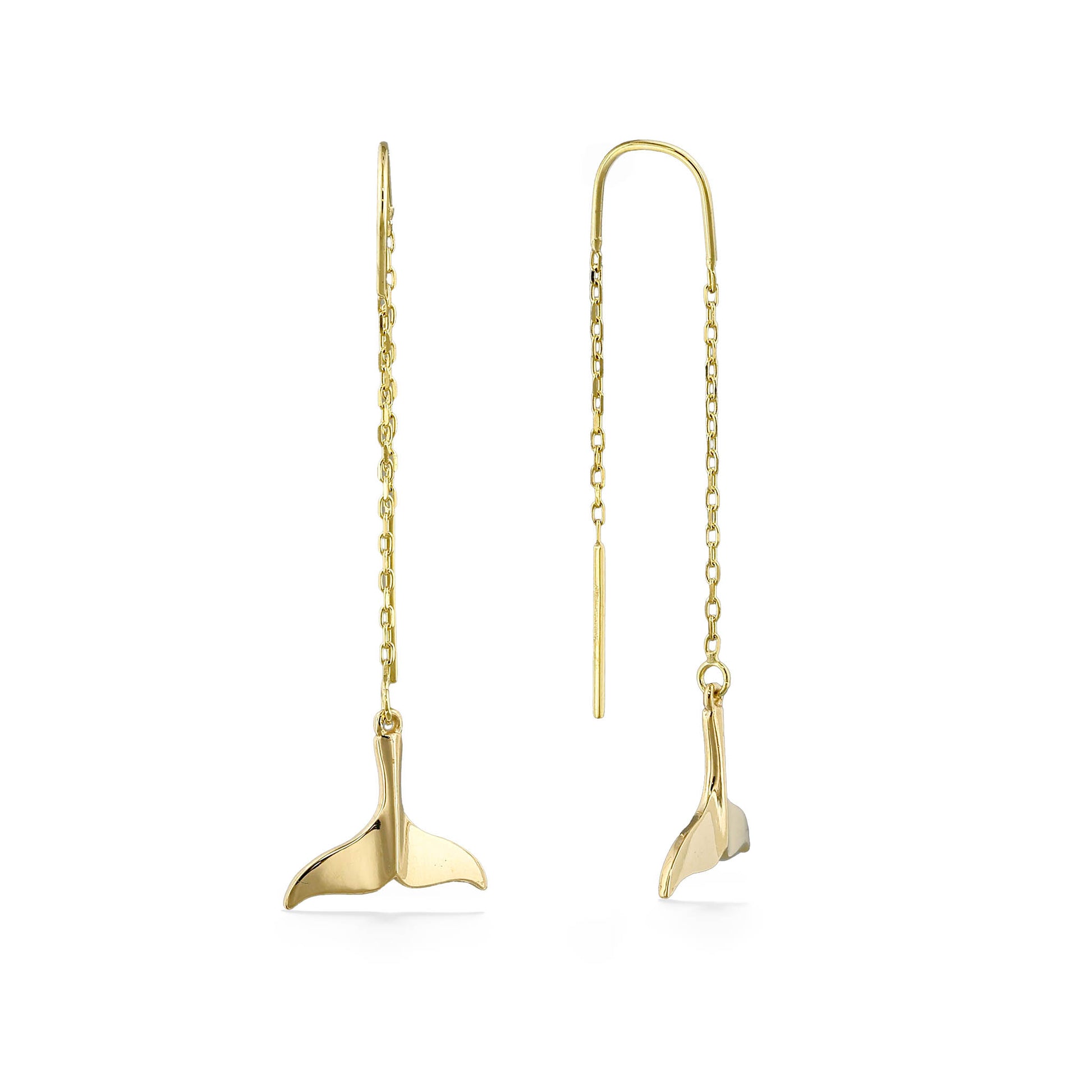 44773 - 14K Yellow Gold - Whale Tail Threader Earrings