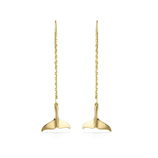 44773 - 14K Yellow Gold - Whale Tail Threader Earrings
