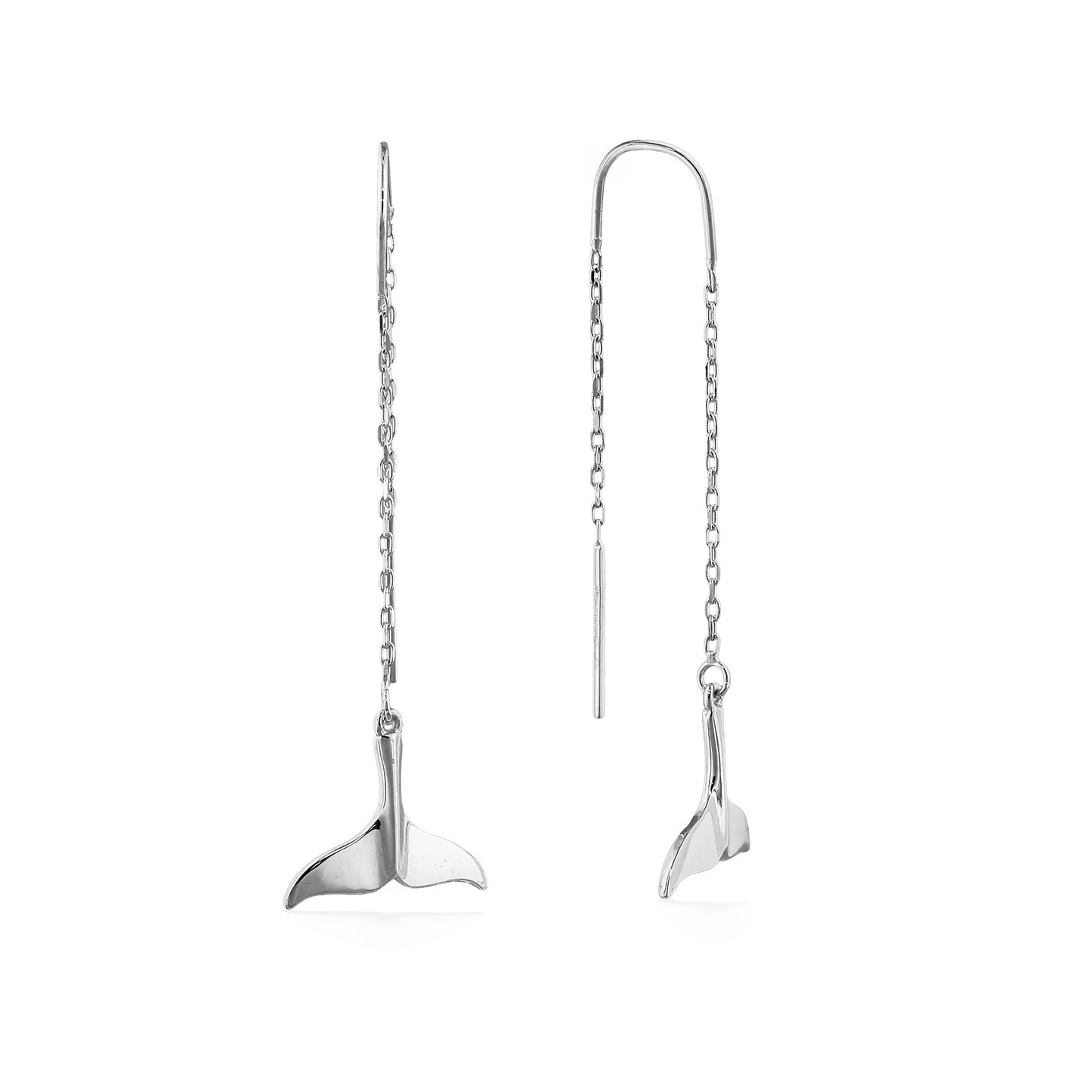 44774 - 14K White Gold - Whale Tail Threader Earrings