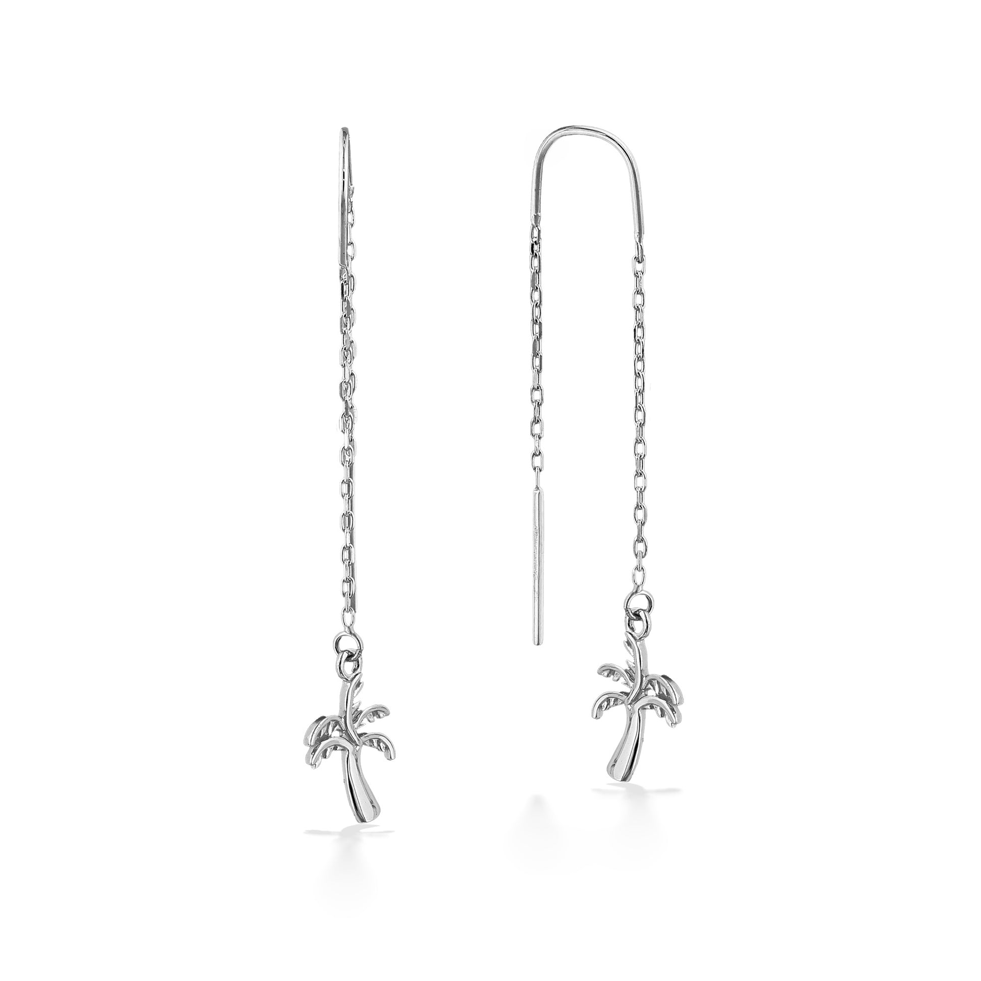 44777 - 14K White Gold - Palm Tree Threader Earrings