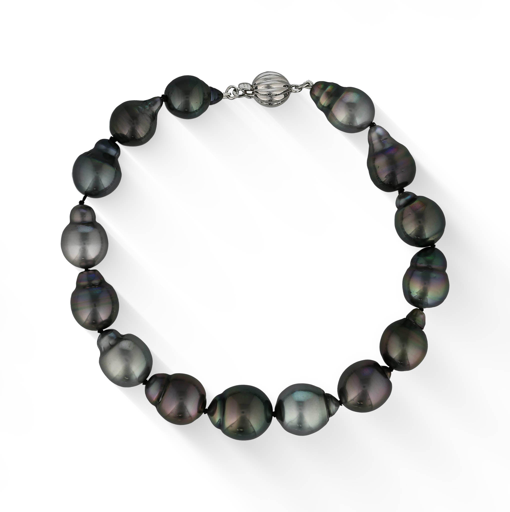 AAAA Tahitian Black Pearl Bracelet – 7.5-8" – Natural Round 10-9mm – 14K Yellow Gold Clasp