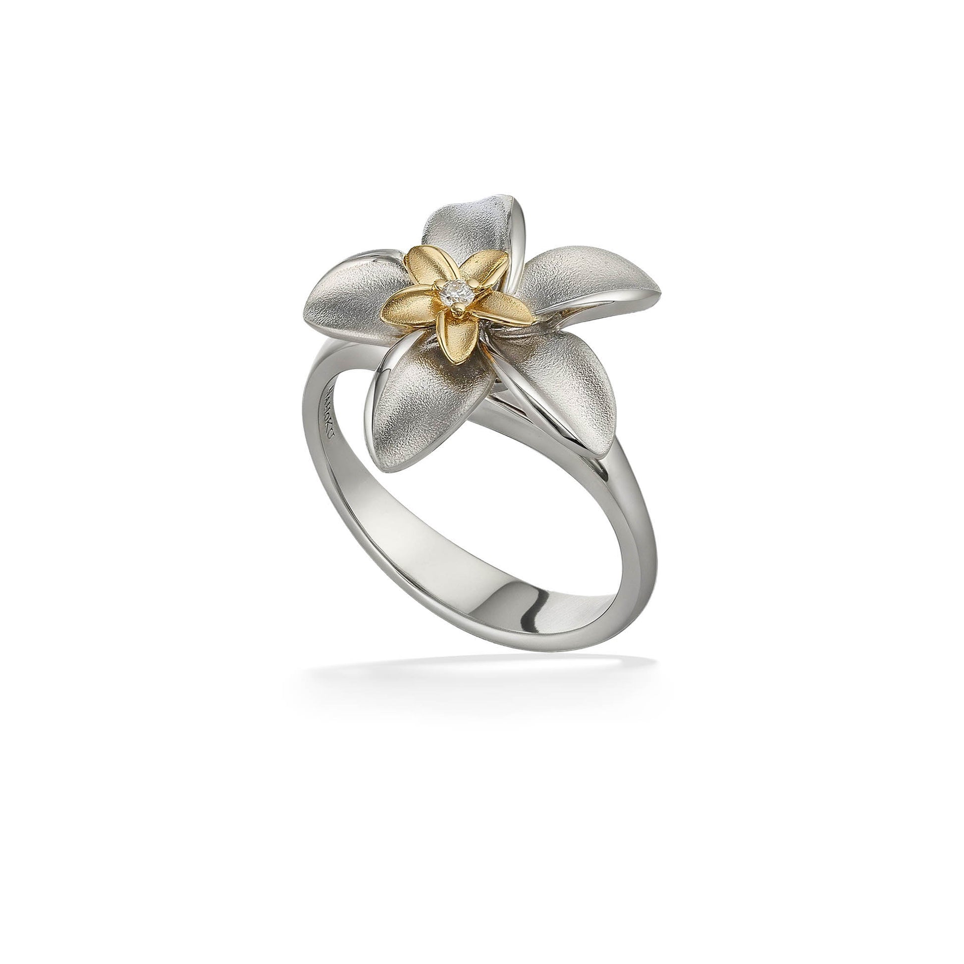 44806 - 14K Yellow Gold and Sterling Silver - Double Plumeria Ring