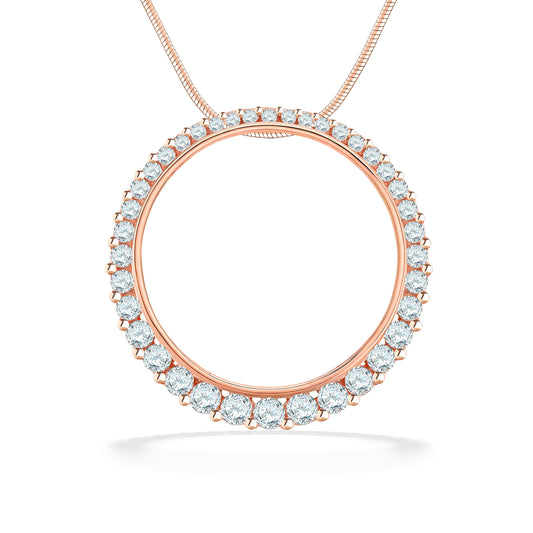 Round pendant with a hollow center with 0.70 ctw diamond accent set in 14K rose gold. Item No. 44821 