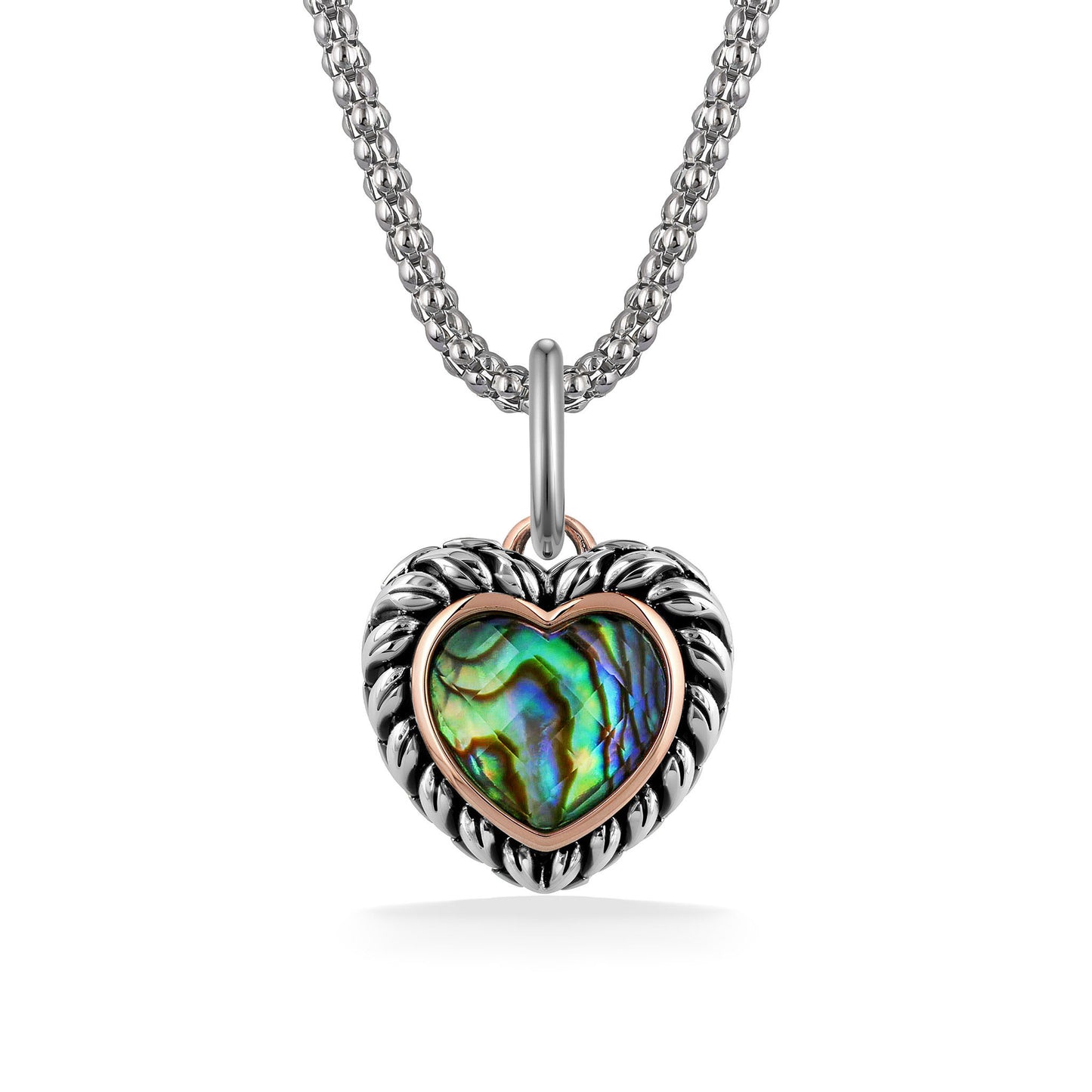 44847 - 14K Rose Gold and Sterling Silver  - Abalone and Quartz Heart Pendant