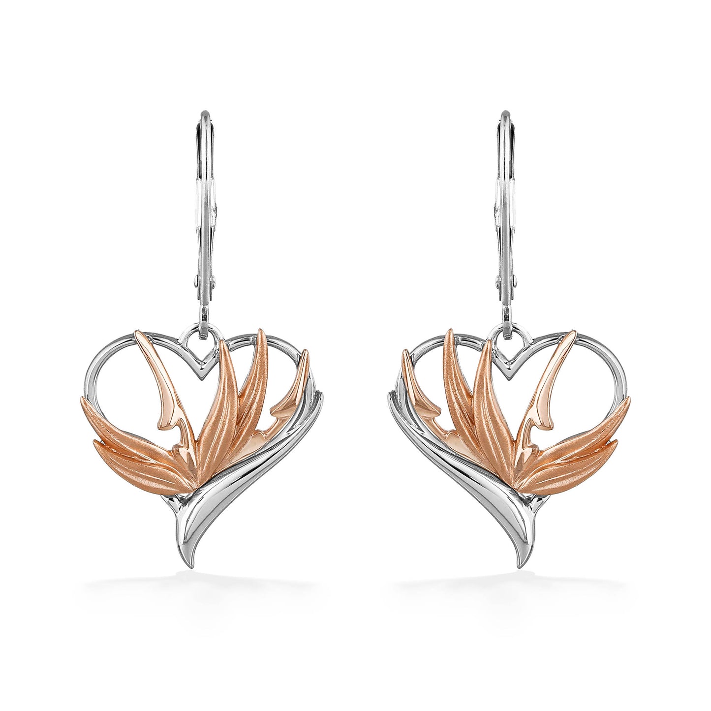 44863 - 14K Rose Gold and 14K White Gold - Paradise Heart Leverback Earrings