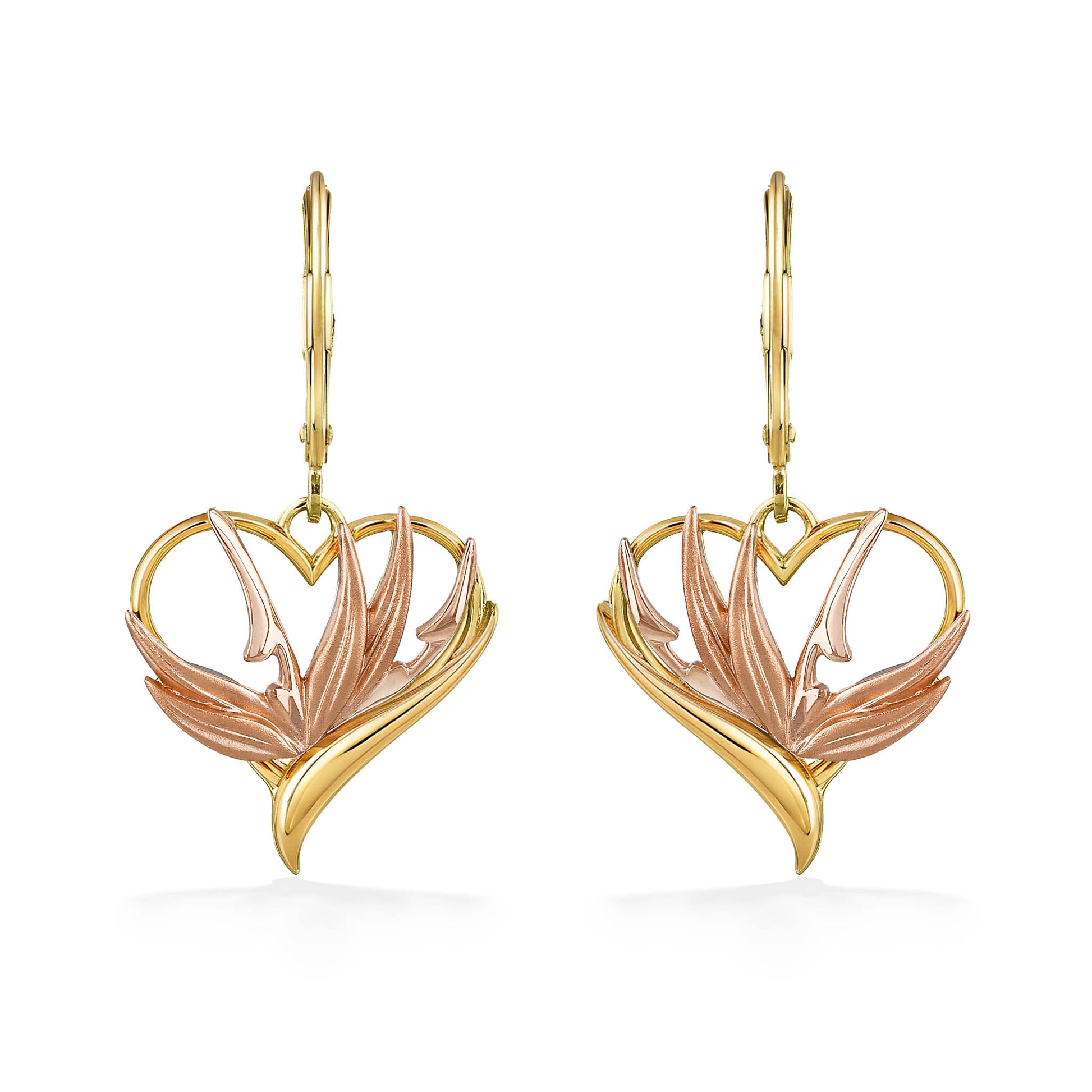 44861 - 14K Rose Gold and 14K Yellow Gold - Paradise Heart Leverback Earrings