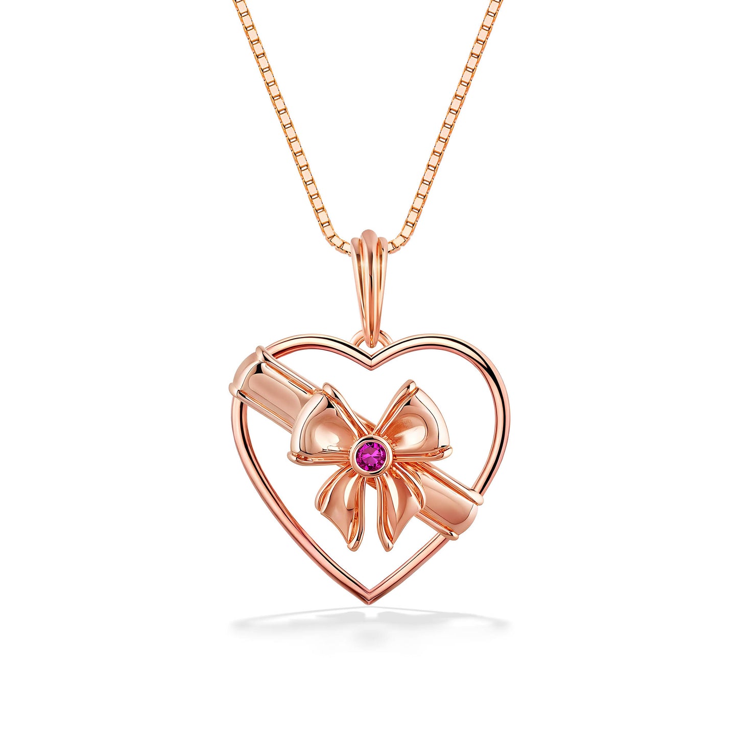44871 - 14K Rose Gold - Box of Chocolate Heart Pendant with Pink Sapphire