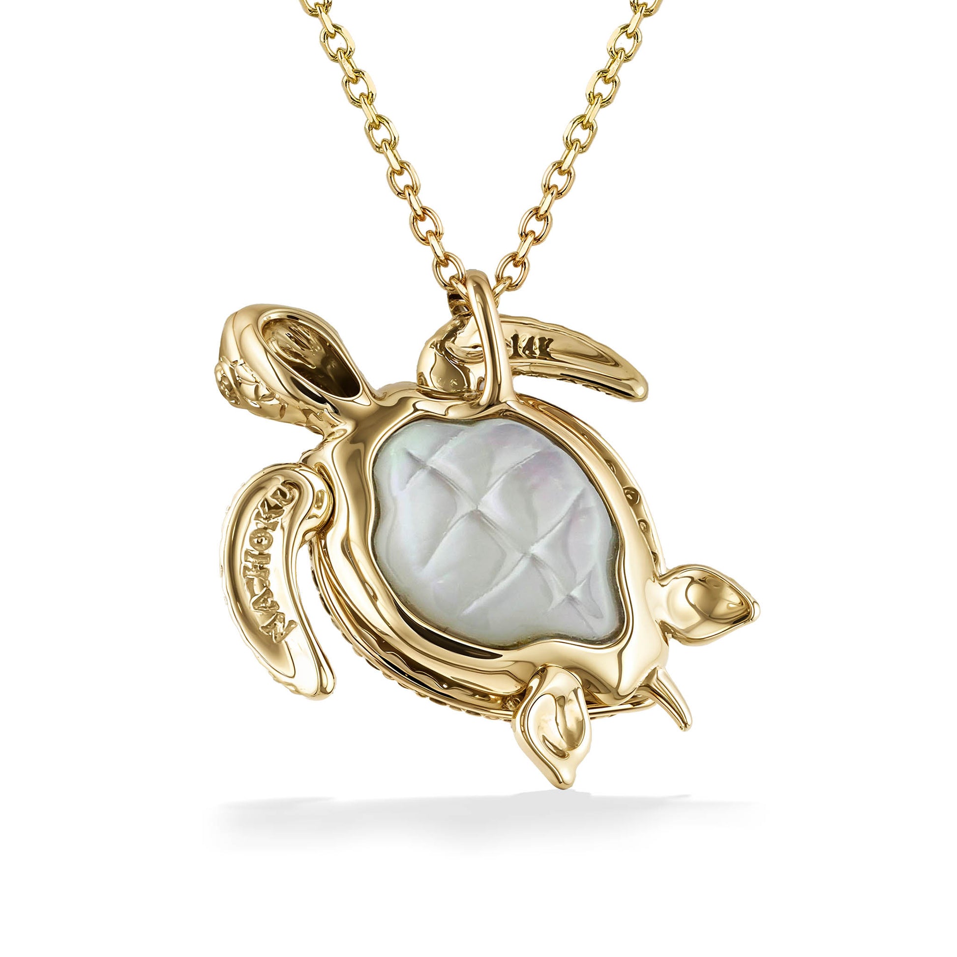 44543 - 14K Yellow Gold - Turtle Pendant with Abalone, White Mother of Pearl and Diamonds