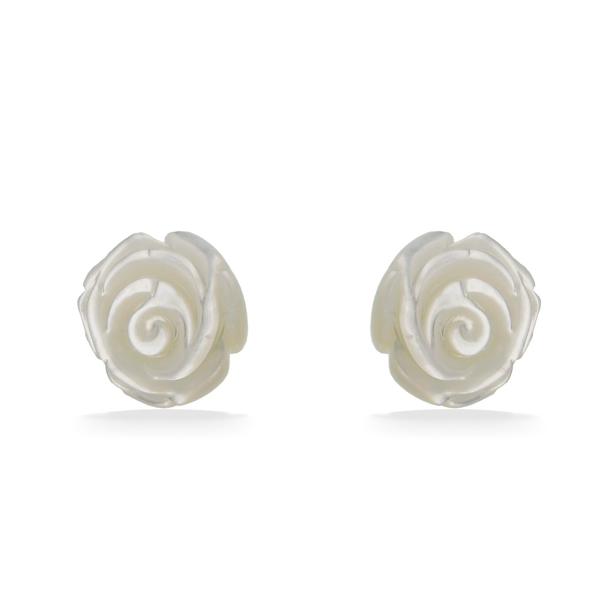 773672 - Sterling Silver - White Mother of Pearl Rose Stud Earrings