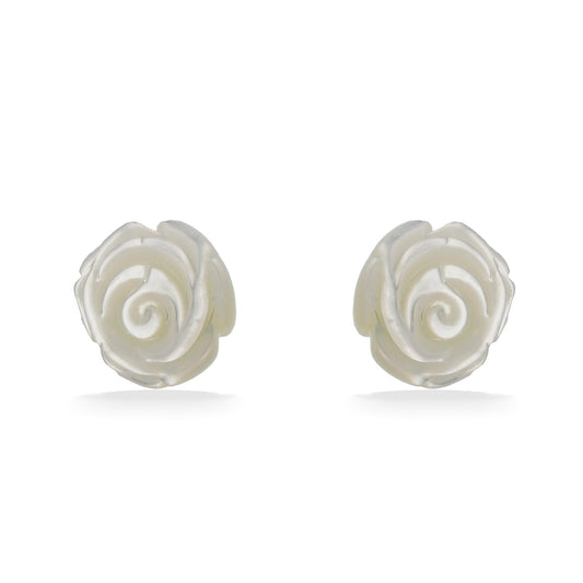 773672 - Sterling Silver - White Mother of Pearl Rose Stud Earrings