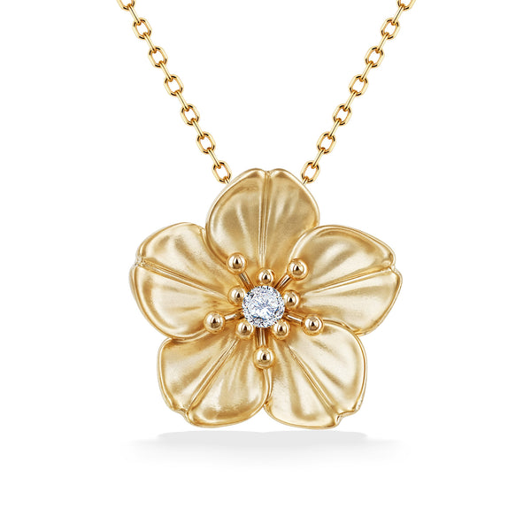 Cherry Blossom Pendant with Diamond – 14K Gold – Na Hoku