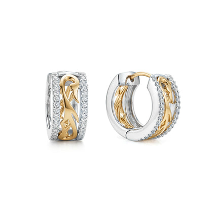 Front and side view of the 14K White Gold and 14K Yellow Gold Two-Tone Nalani Huggie Hoop Earrings - 45188