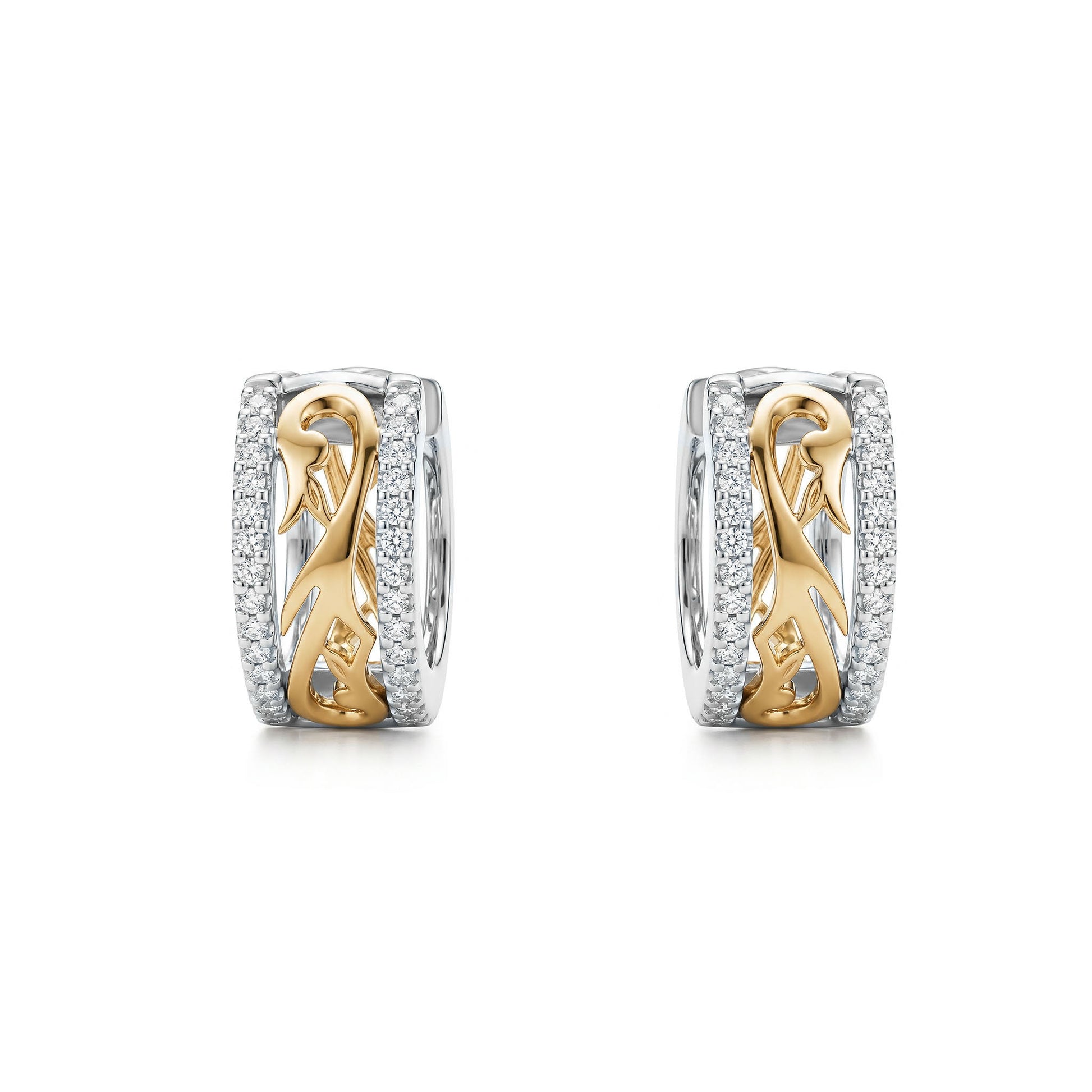 Front view of the 14K White Gold and 14K Yellow Gold Two-Tone Nalani Huggie Hoop Earrings - 45188