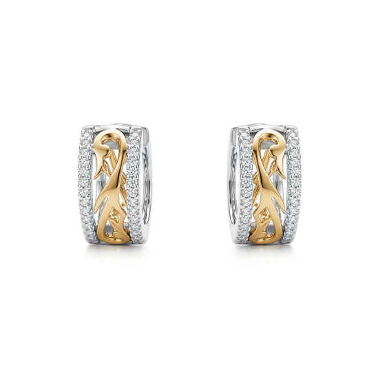 Front view of the 14K White Gold and 14K Yellow Gold Two-Tone Nalani Huggie Hoop Earrings - 45188