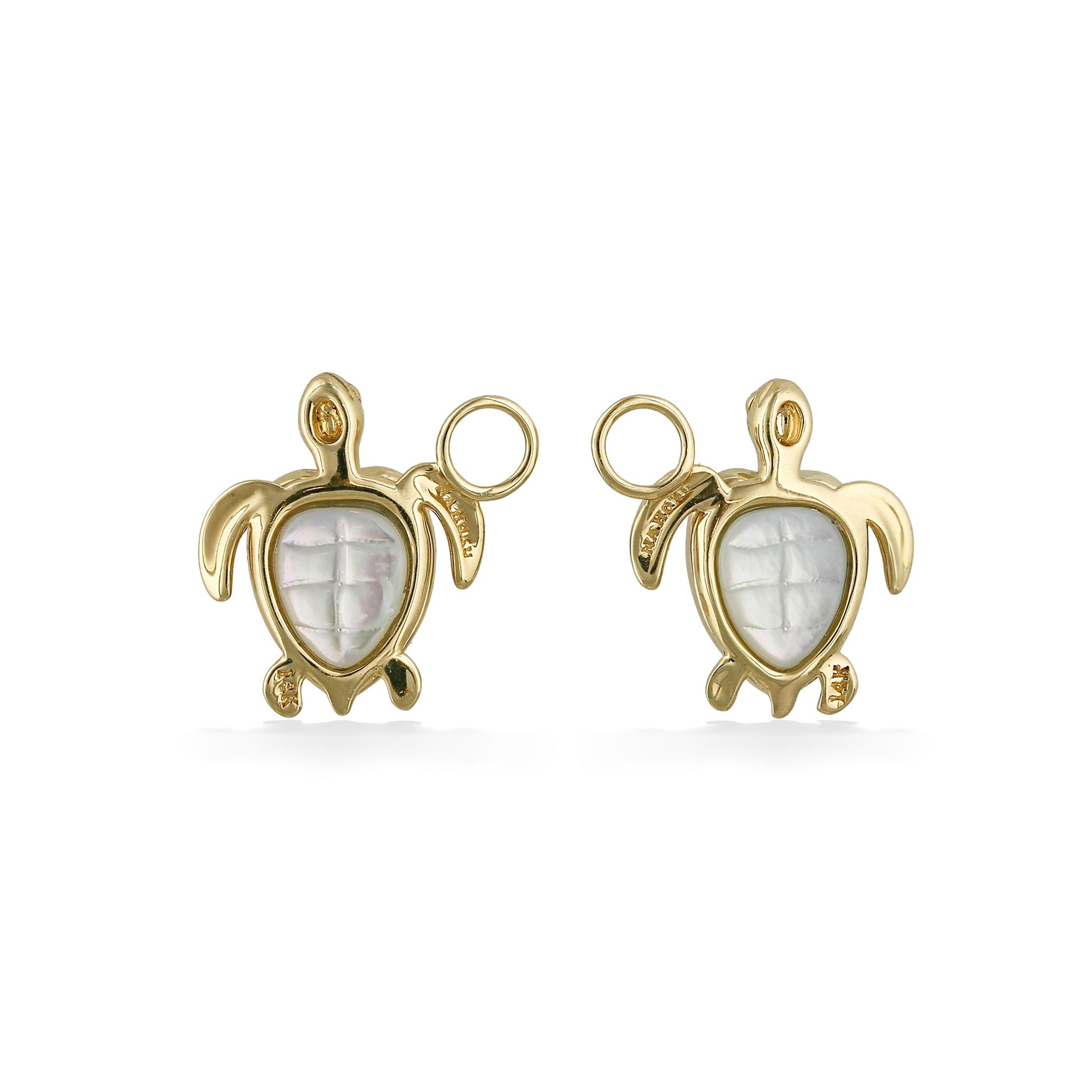 Reversed view highlights carved white mother of pearl shell backs framed in polished gold. Item No. 45249