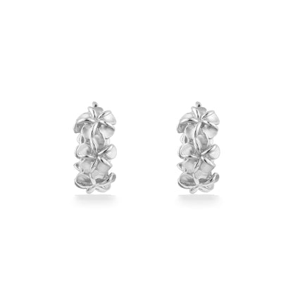 45240 - 14K White Gold - Plumeria Lei Huggie Earrings