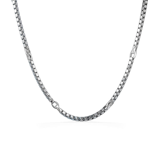 Box link necklace with a sleek geometric pattern, highlighting its polished finish in sterling silver. Item No. 774106