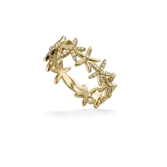 Floral-inspired ring featuring diamond-set petals in a continuous gold band design, totaling 0.15 carats. Item No. 774130