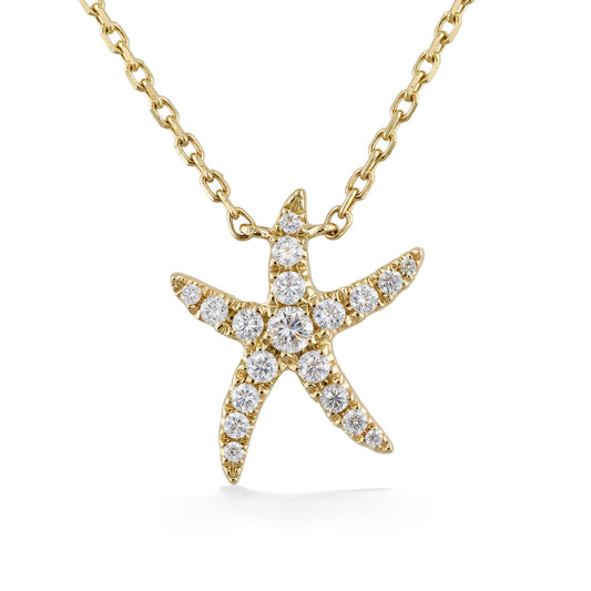 Dazzling starfish pendant necklace featuring pavé-set round white diamonds set in 14k yellow gold. Item No. 774136
