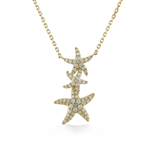 Three cascading pavé-set diamond-encrusted starfish pendant on a 14k yellow gold chain. Item No. 774137
