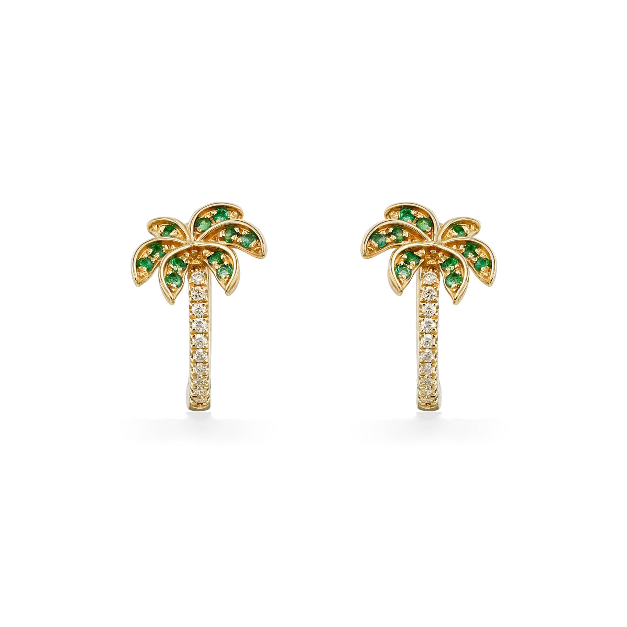 Effy Palm Tree Emerald Diamond Hoops–14K Yellow Gold–Na Hoku