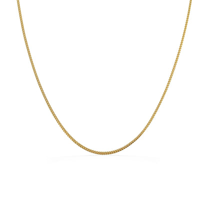 Hollow square franco chain with tightly woven links forming a smooth, flexible curve & polished gold finish. Item No. 774213