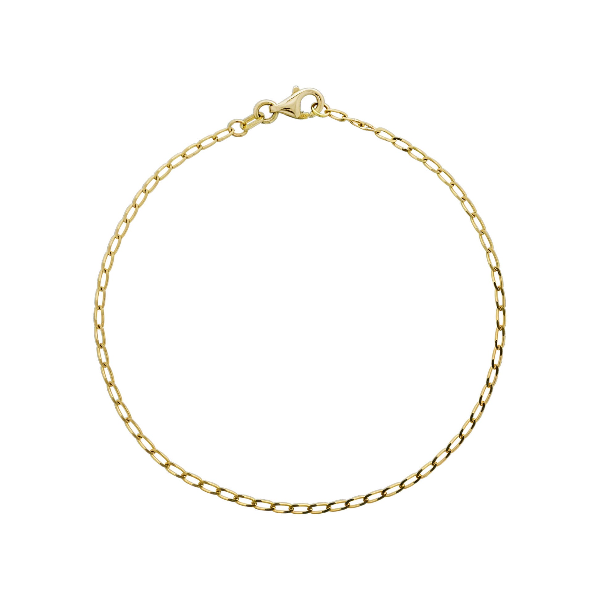Delicate 14k yellow gold piatto chain bracelet with a polished finish and a secure lobster clasp closure. Item No. 774215