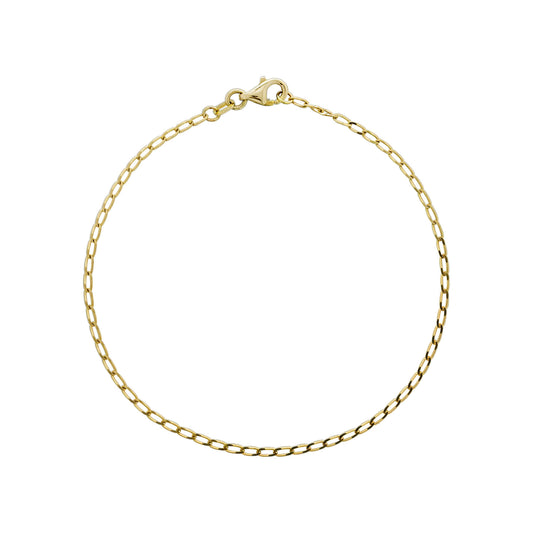 Delicate 14k yellow gold piatto chain bracelet with a polished finish and a secure lobster clasp closure. Item No. 774215