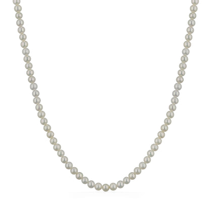 Classic strand of 4-4.5mm round white freshwater pearls arranged in a timeless, symmetrical necklace design. Item No. 224412