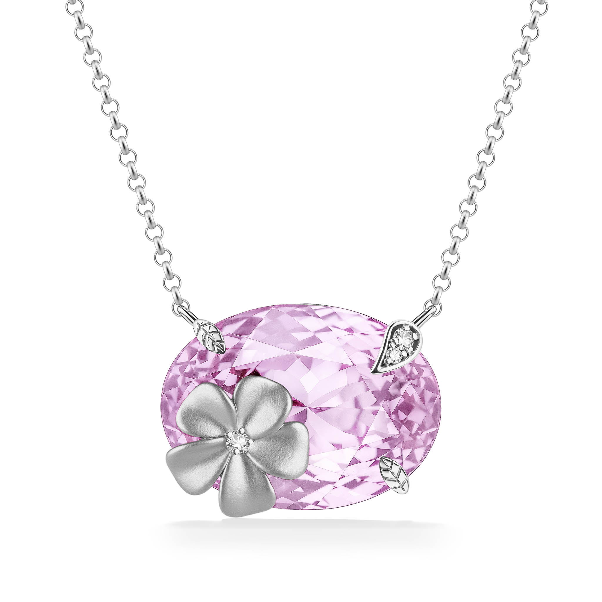 Effy Plumeria Necklace | Pink Amethyst & Diamonds | 14K White Gold