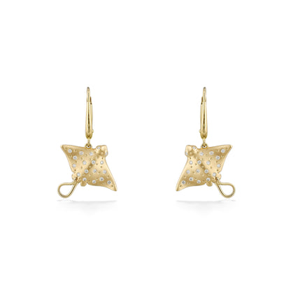 Matching yellow gold manta ray earrings with diamond details; front-facing to show symmetrical design. Item No. 45229