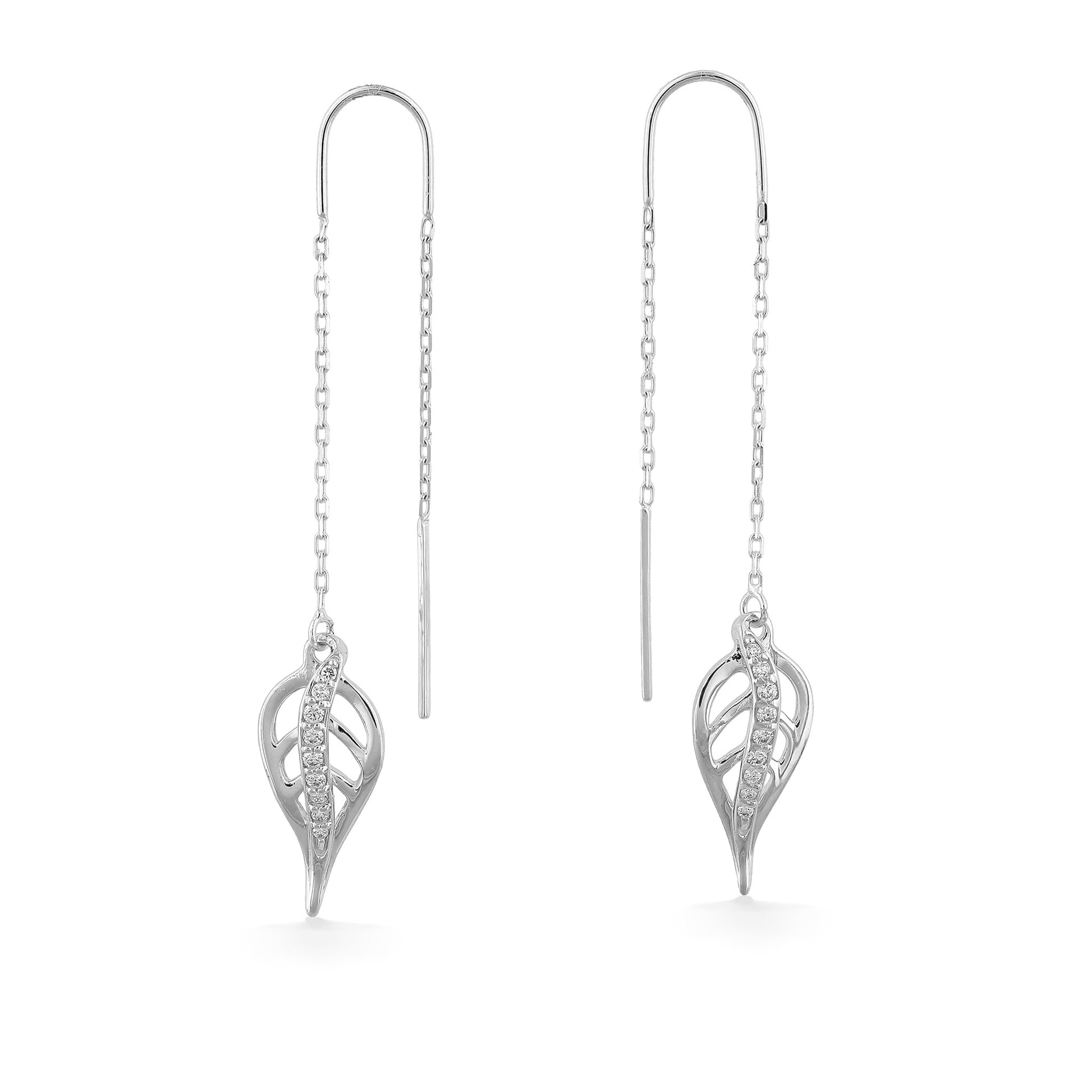 Graceful threader earrings feature a polished maile leaf design accented with diamonds. Item No. 45278