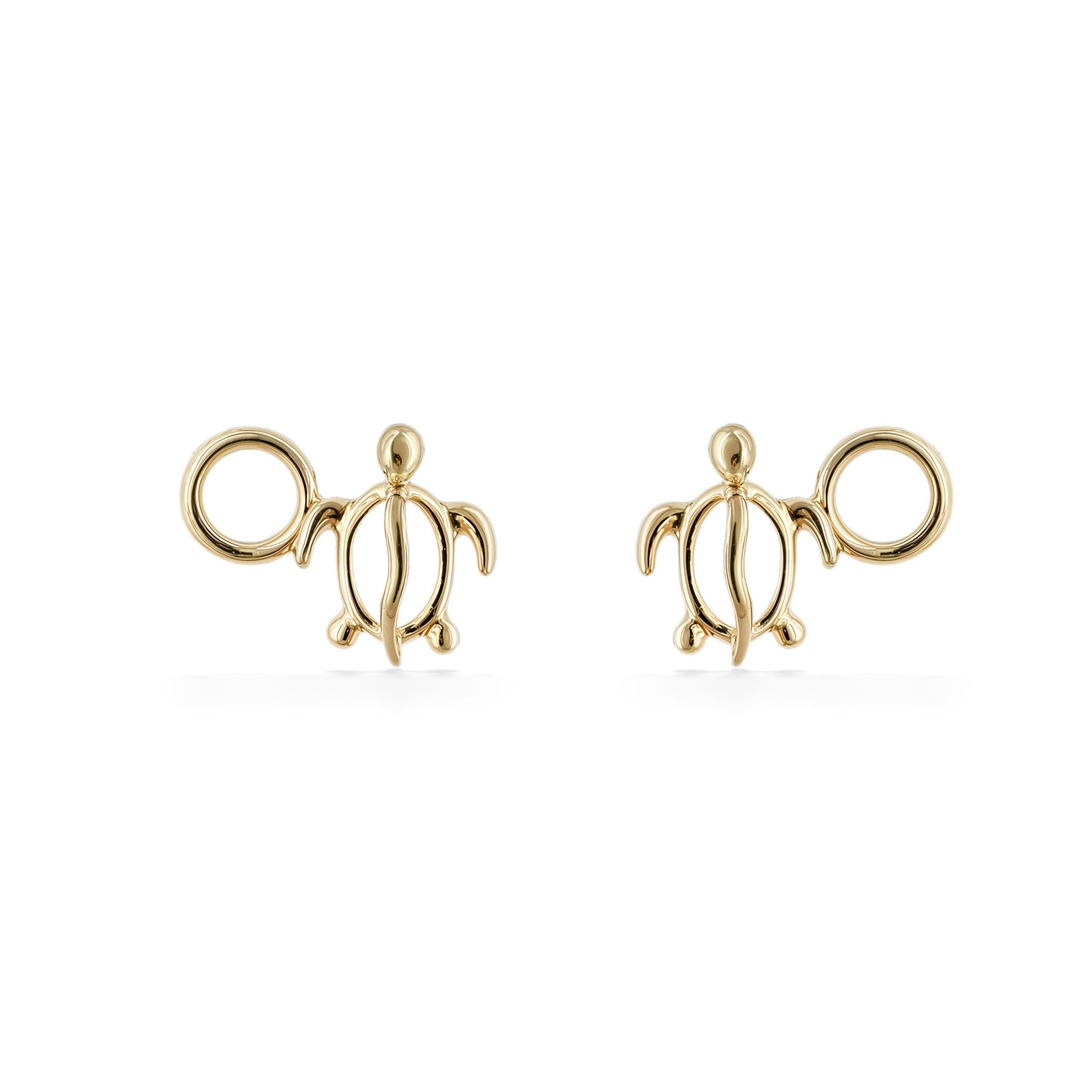 Honu turtle earring charms crafted in polished 14k yellow gold with open shell design. Item No. 45300