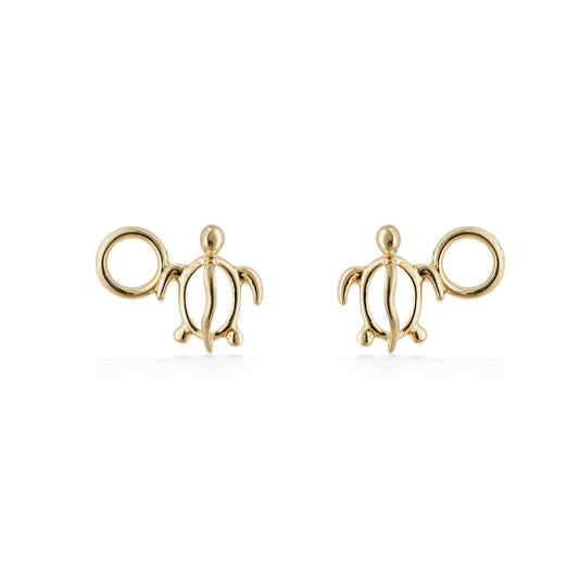 Honu turtle earring charms crafted in polished 14k yellow gold with open shell design. Item No. 45300